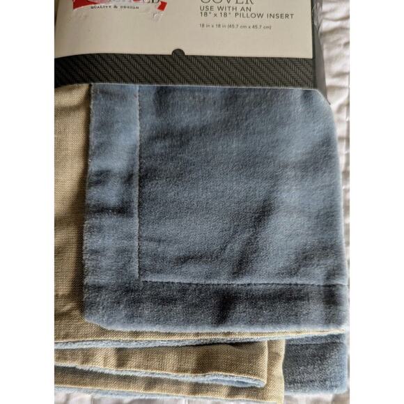 Threshold Toss, Throw Pillow Cover Blue 18" Square Velvet Texture/Linen Back - Picture 3 of 3